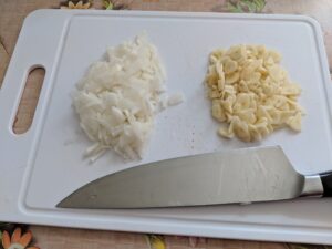 Chopped onion and garlic